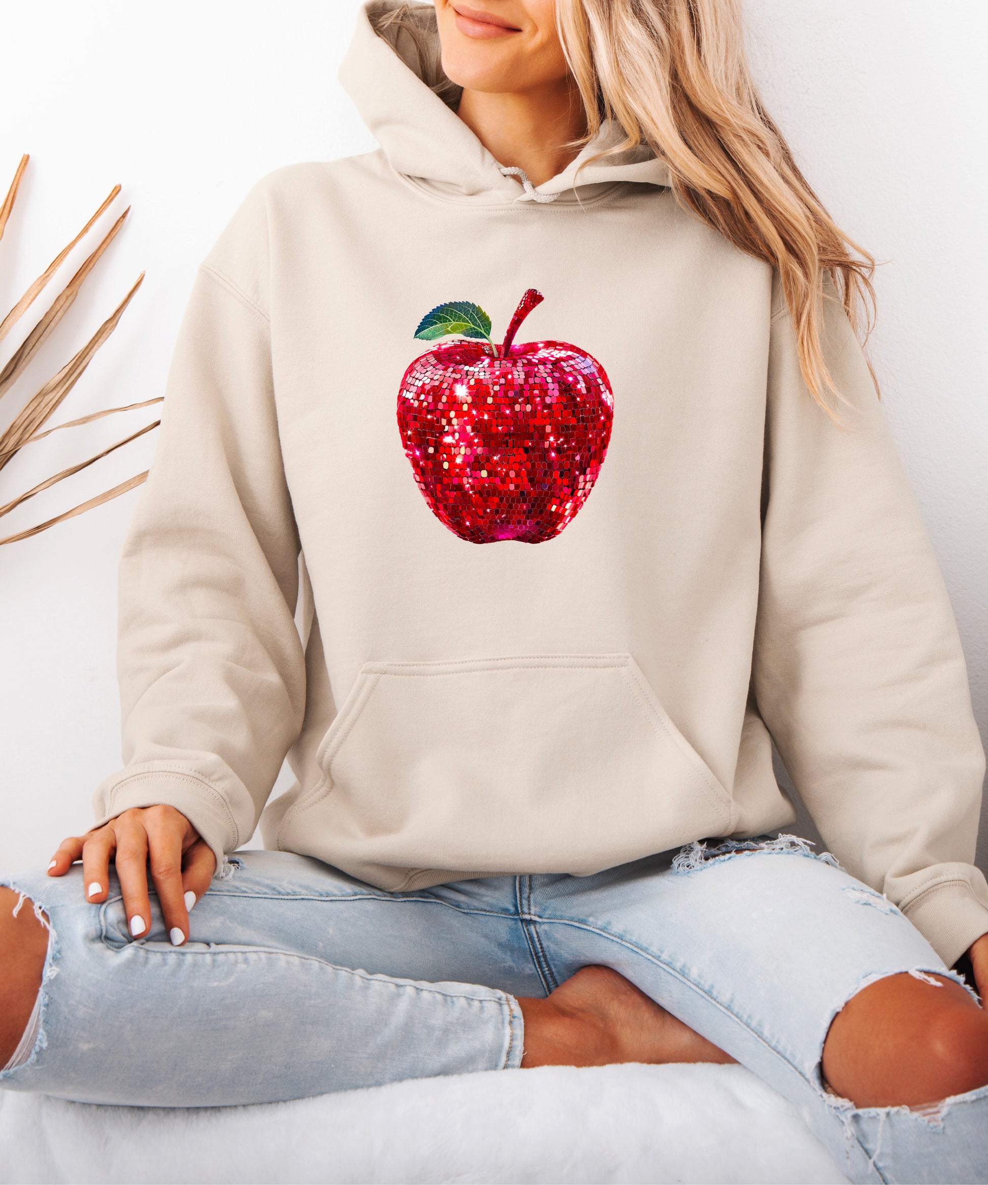 Sand glitter apple teacher hoodie view 5