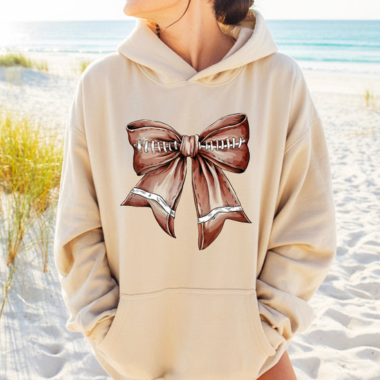 Football Coquette Bow fleece hoodie in Sand - view 5