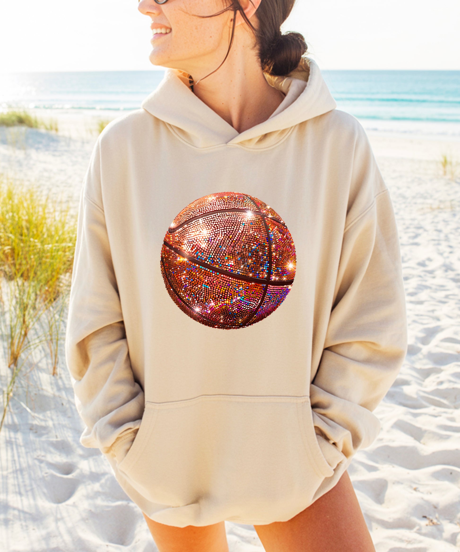 Glitter basketball hoodie in Sand - view 5