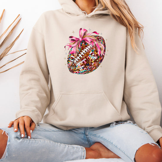 Disco Ball Football Coquette Bow Hoodie for Women, Sand Hoodie, view 5