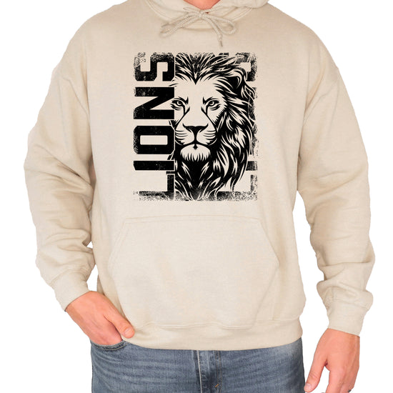 Lions School Spirit hoodie in Sand - distressed lion mascot game day pullover sweatshirt, view 5