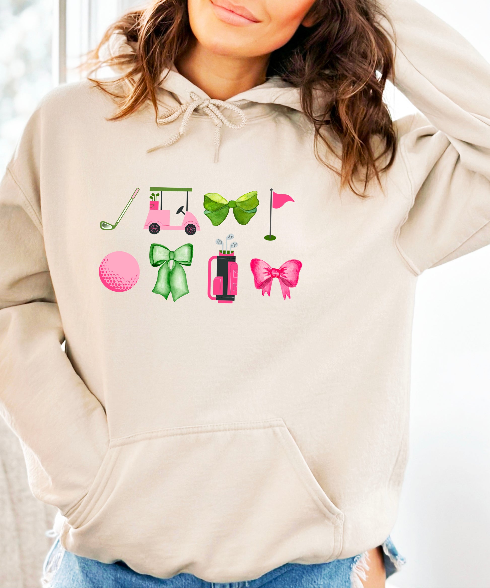 Womens Golf Coquette Bow hoodie in Sand - view 5
