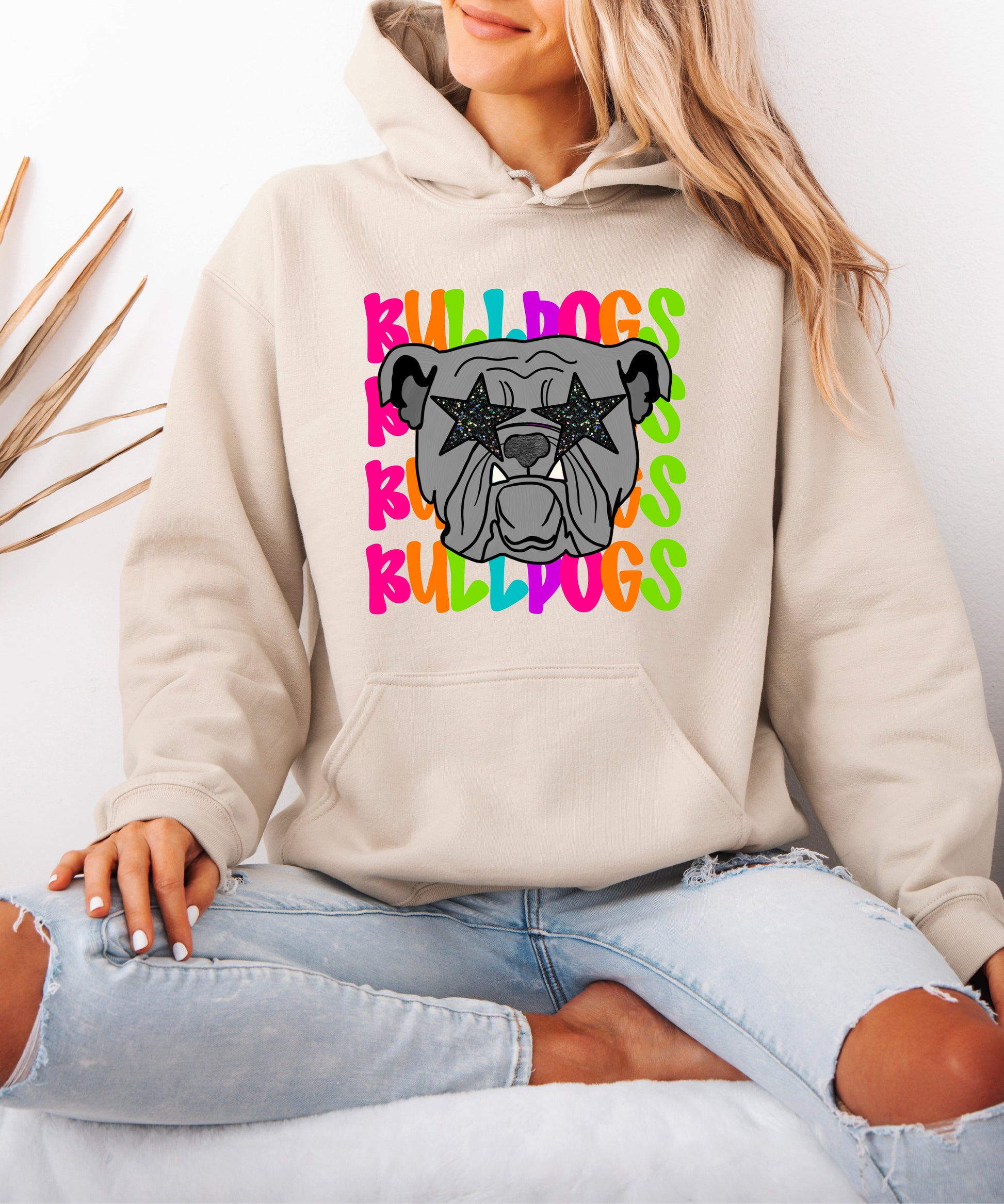 Bulldogs neon rainbow mascot hoodie in Sand - view 5