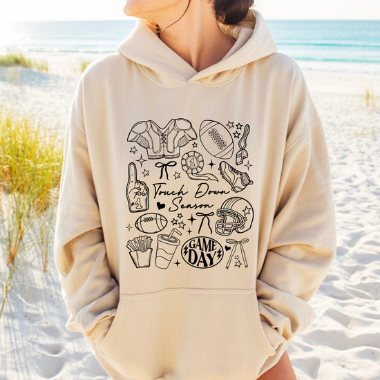 Sand Touch Down Season football hoodie close up print