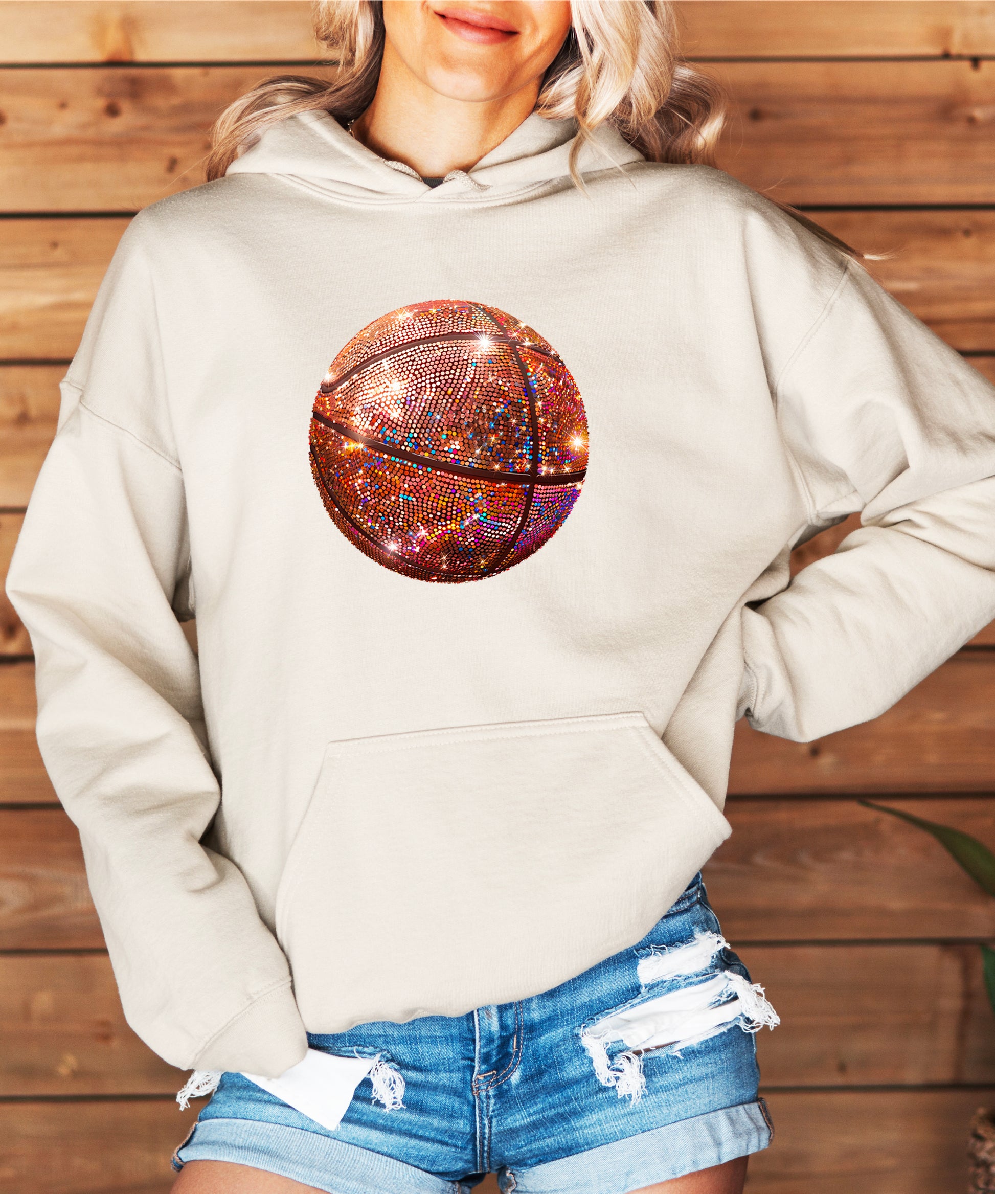 Glitter basketball hoodie in Sand - view 6