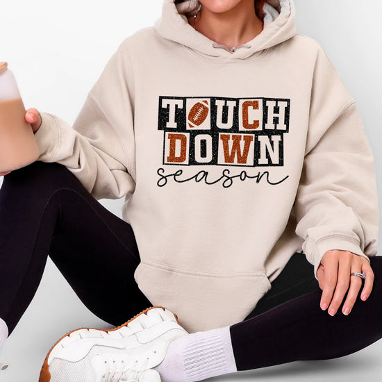 Touchdown Season glitter football hoodie in Sand - view 6