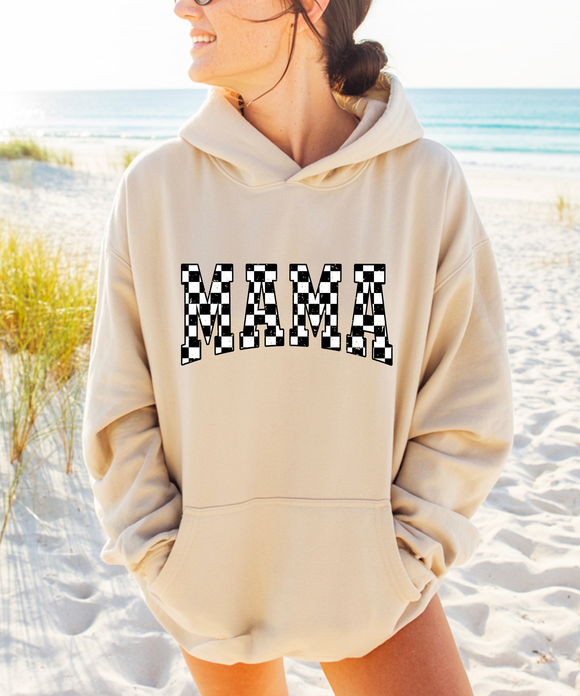 Checkered Mama hoodie for women in Sand - view 6