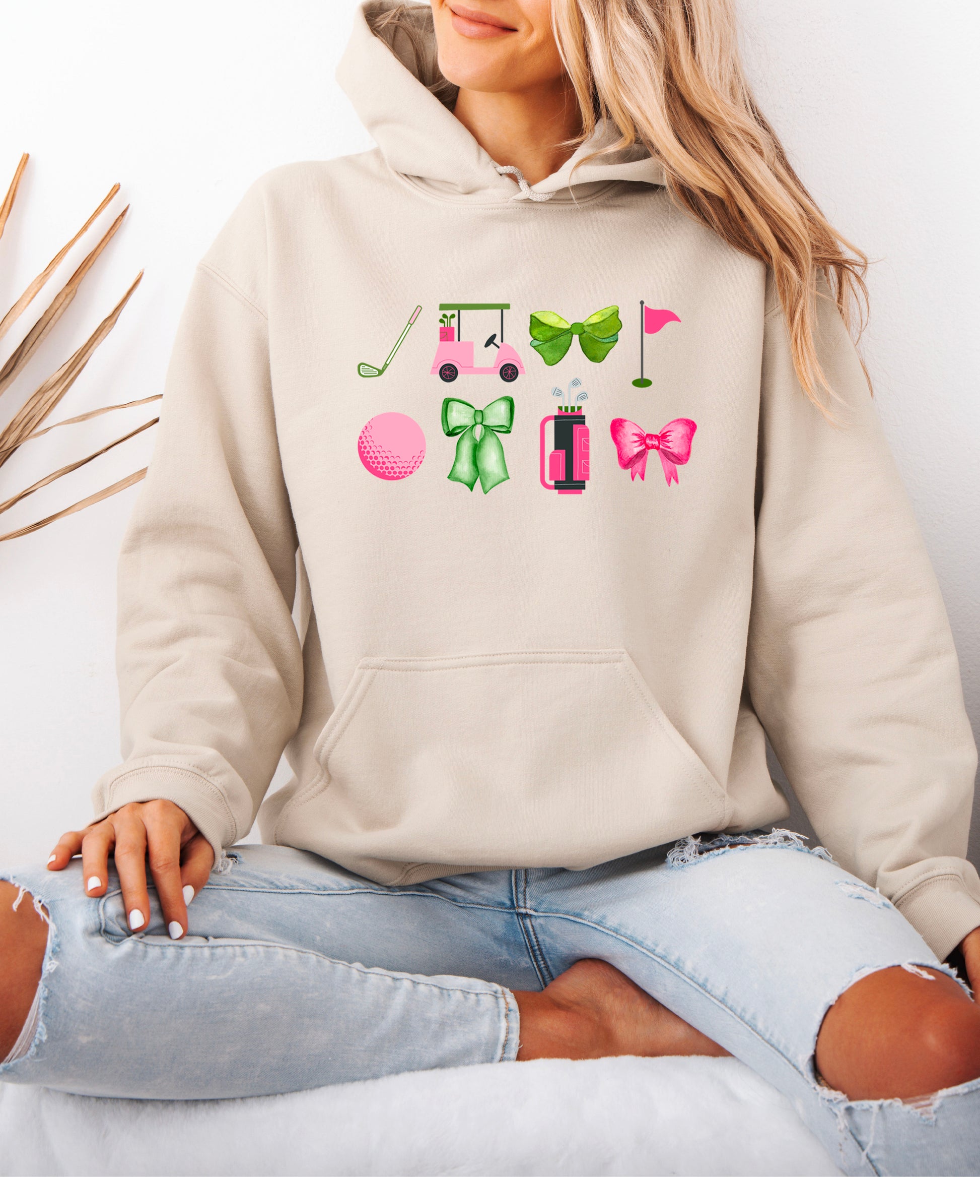 Womens Golf Coquette Bow hoodie in Sand - view 6