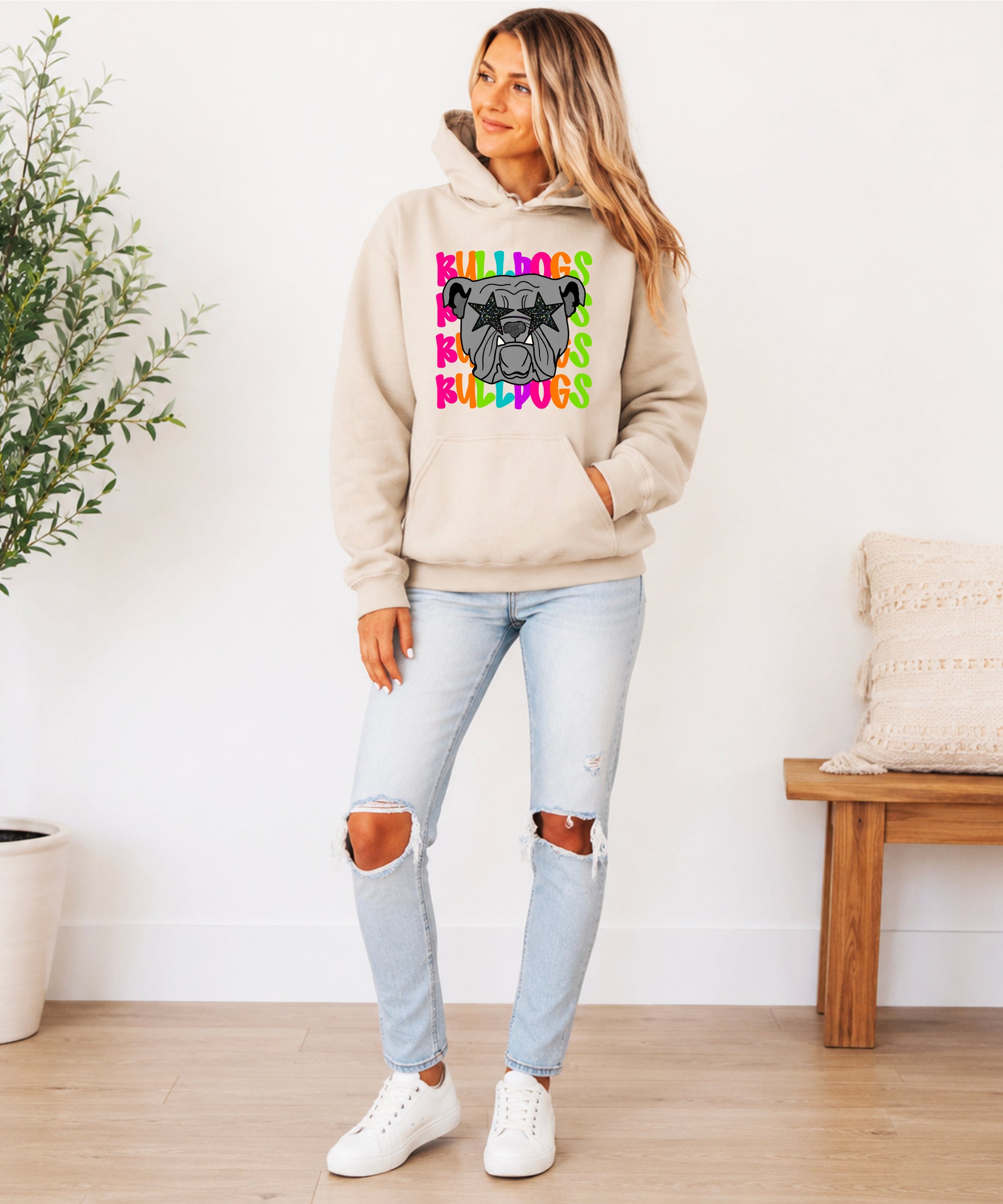 Bulldogs neon rainbow mascot hoodie in Sand - view 6