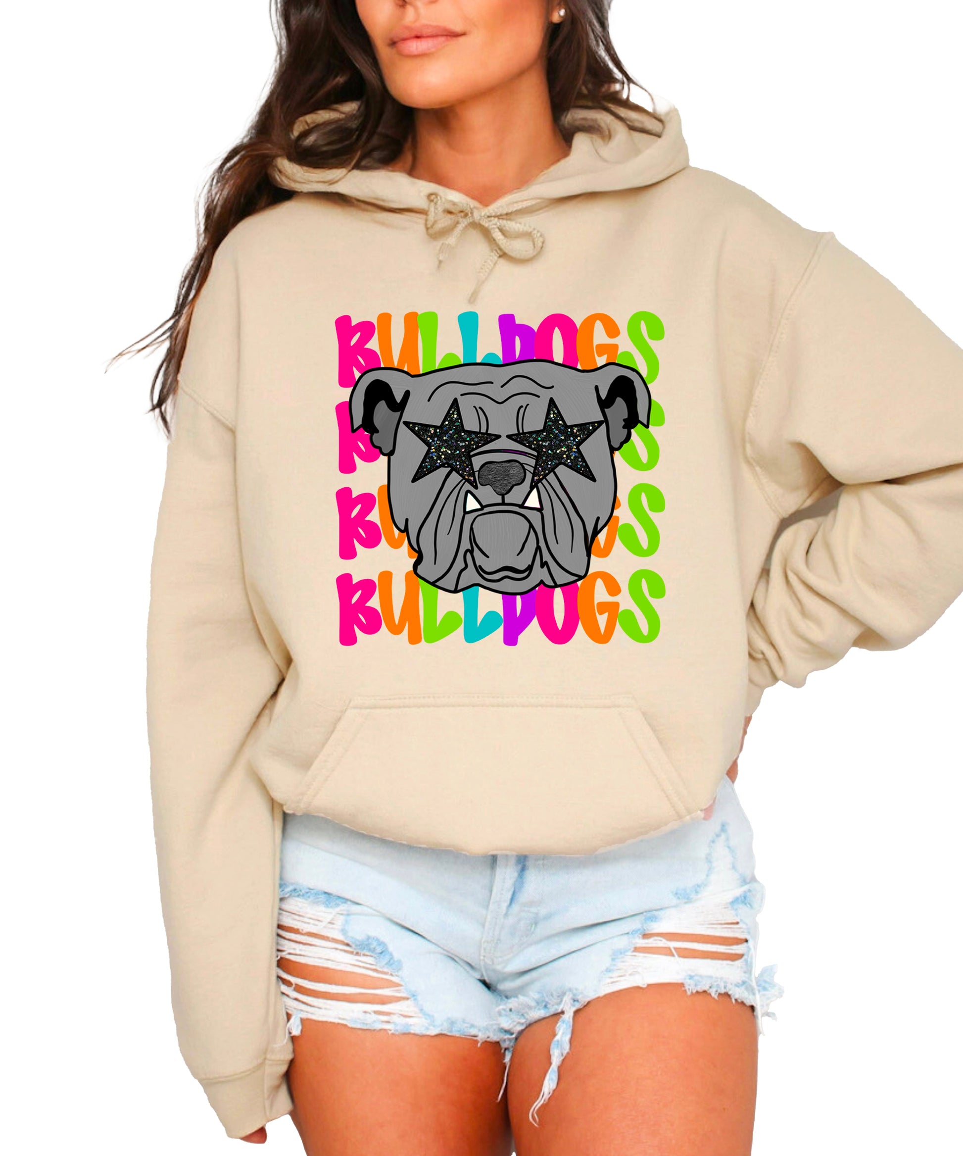 Bulldogs neon rainbow mascot hoodie in Sand - view 7