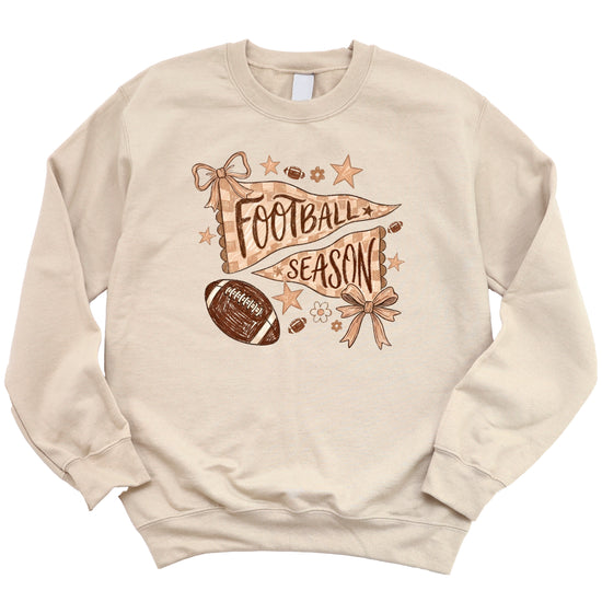 Football Season Coquette Bow Pennant Game Day Crewneck Sweatshirt - Sand Sweatshirt view 7