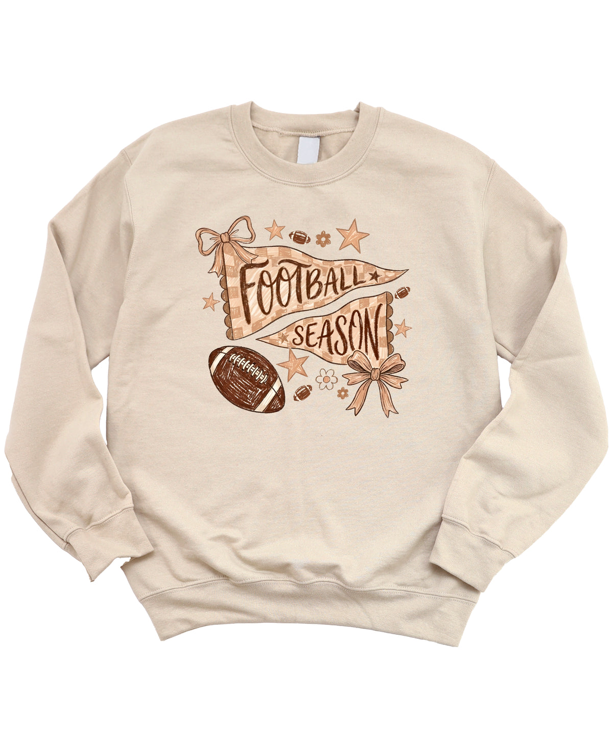 Football Season Coquette Bow Pennant Game Day Crewneck Sweatshirt - Sand Sweatshirt view 7