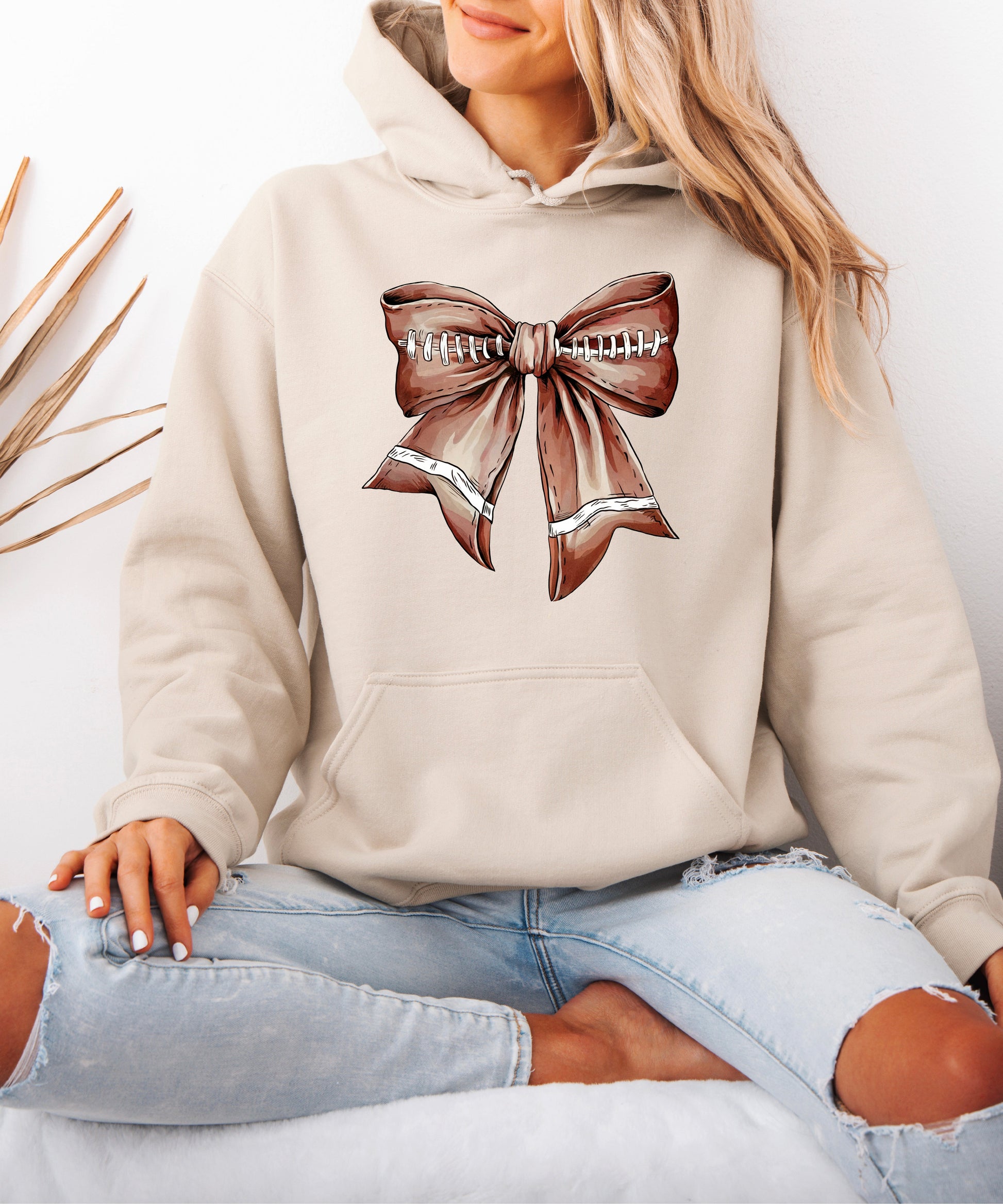 Football Coquette Bow fleece hoodie in Sand - view 7