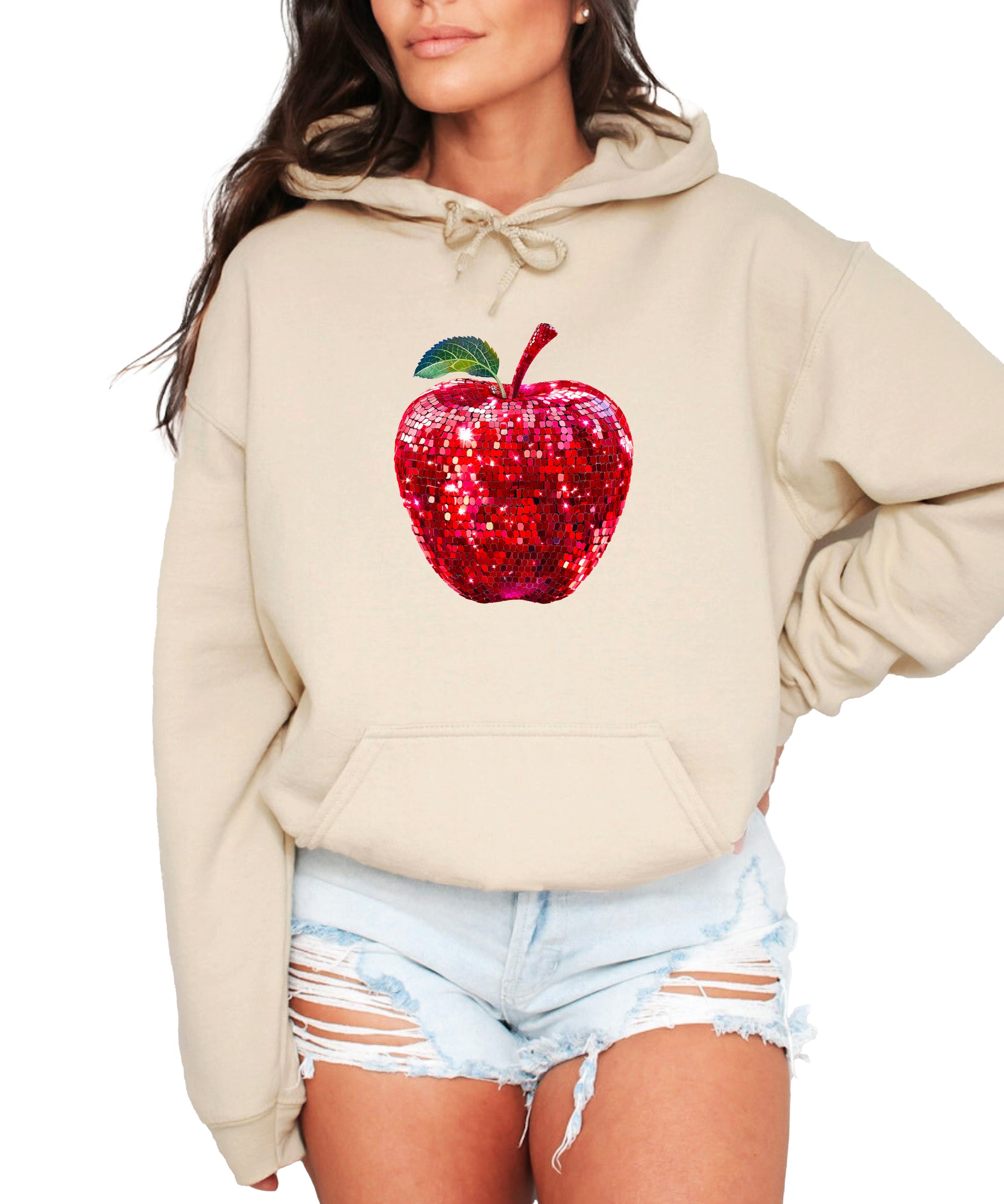Sand glitter apple teacher hoodie view 7