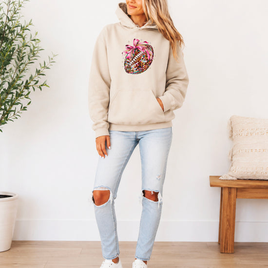 Disco Ball Football Coquette Bow Hoodie for Women, Sand Hoodie, view 7