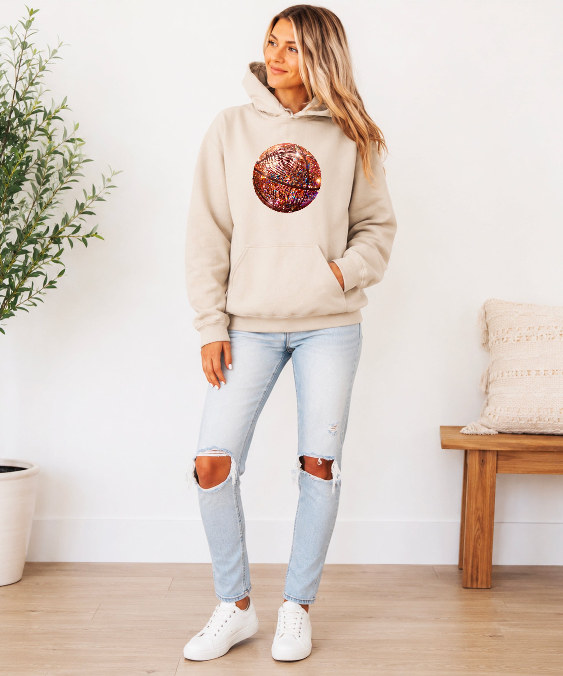 Glitter basketball hoodie in Sand - view 7