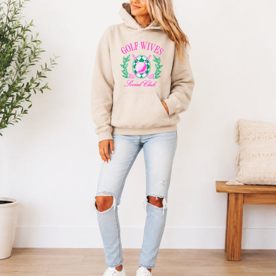 Golf Wives Social Club hoodie in Sand, flat lay