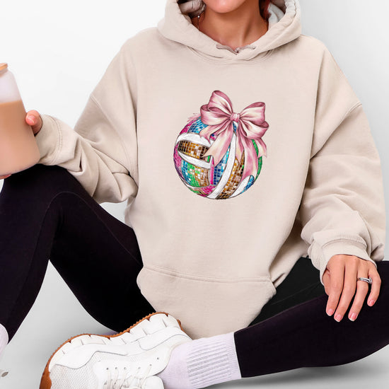 Disco Volleyball Coquette Bow Hoodie - Sand - View 7