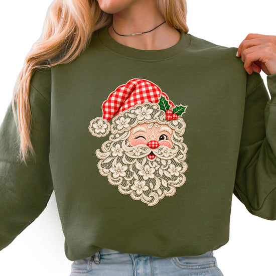 Lace Santa Christmas Sweatshirt for women in Army Green