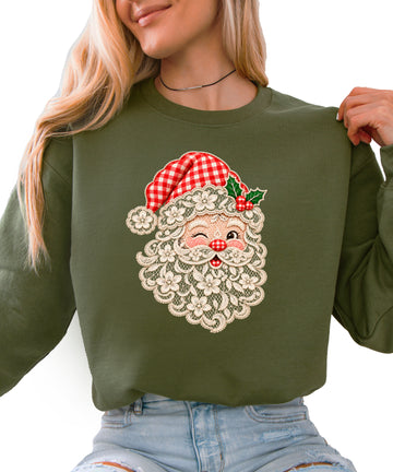 Lace Santa Christmas Sweatshirt for women in Army Green