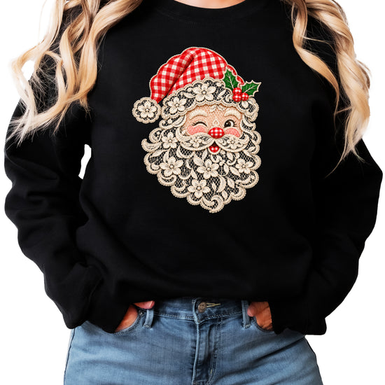 Lace Santa Christmas Sweatshirt for women in Black