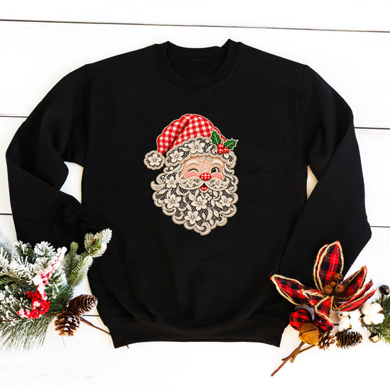 Lace Santa Christmas Sweatshirt for women in Black