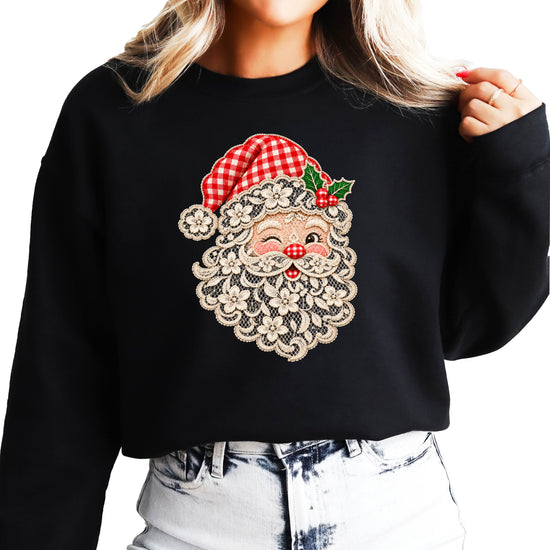 Lace Santa Christmas Sweatshirt for women in Black