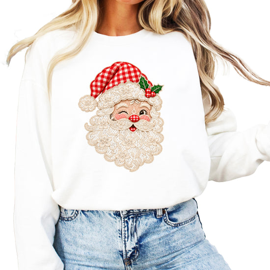 Lace Santa Christmas Sweatshirt for women in White