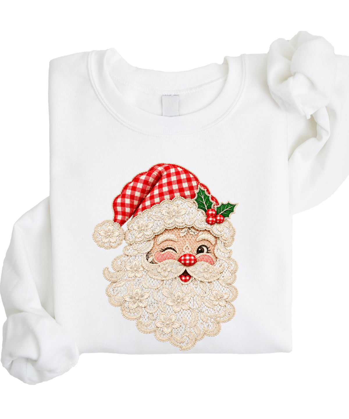 Lace Santa Christmas Sweatshirt for women in White
