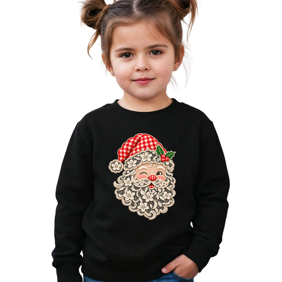 Lace Santa Christmas Sweatshirt for kids in Black