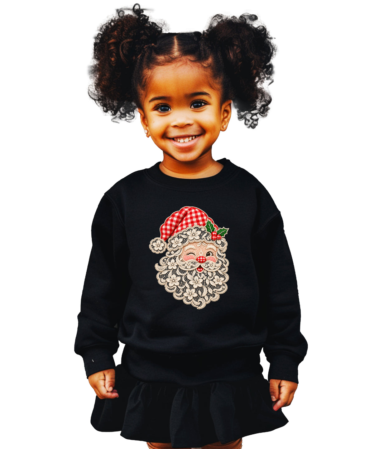 Lace Santa Christmas Sweatshirt for kids in Black