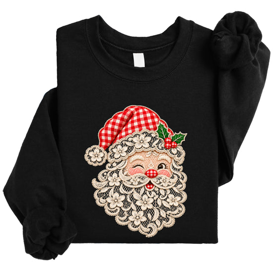 Lace Santa Christmas Sweatshirt for kids in Black