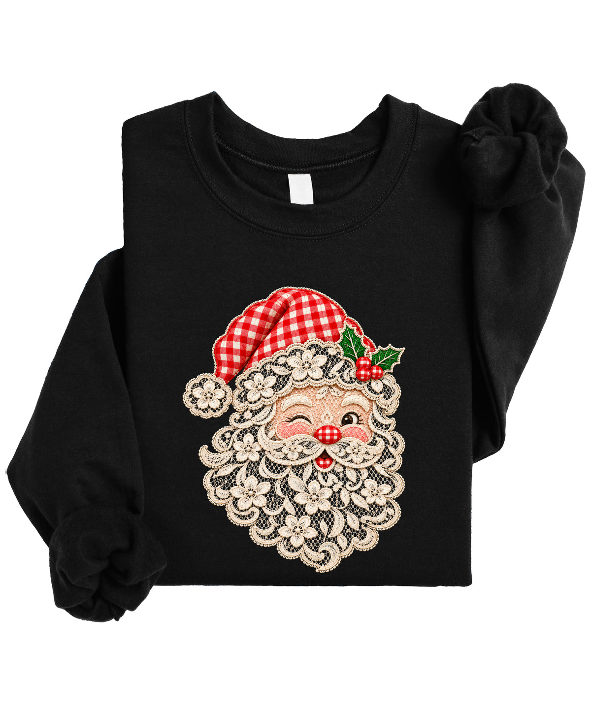 Lace Santa Christmas Sweatshirt for kids in Black