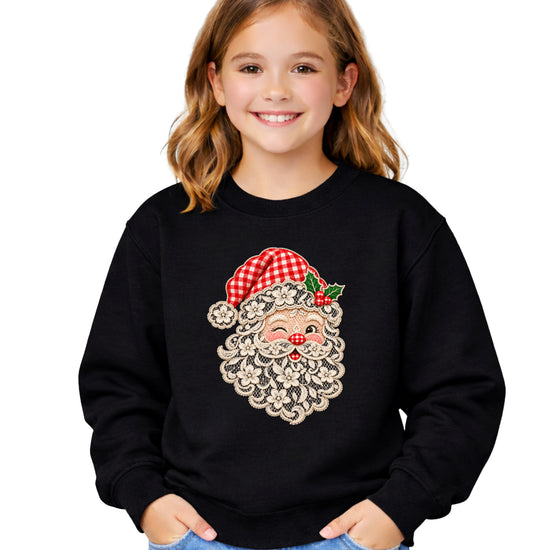Lace Santa Christmas Sweatshirt for kids in Black