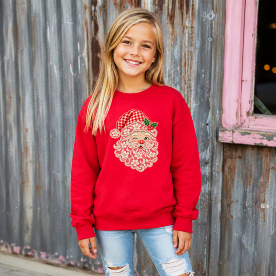 Lace Santa Christmas Sweatshirt for kids in Red