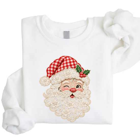 Lace Santa Christmas Sweatshirt for kids in White