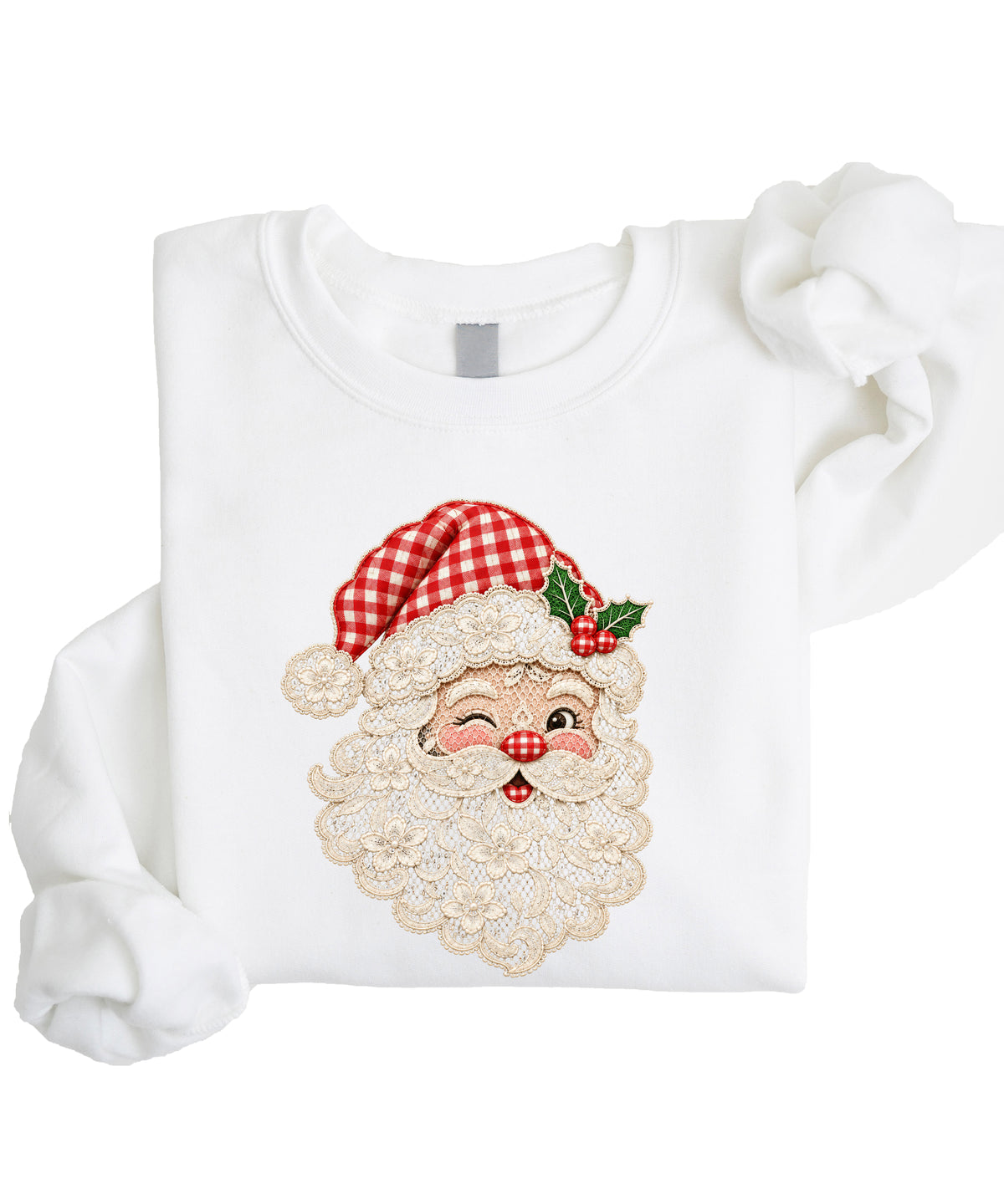 Lace Santa Christmas Sweatshirt for kids in White