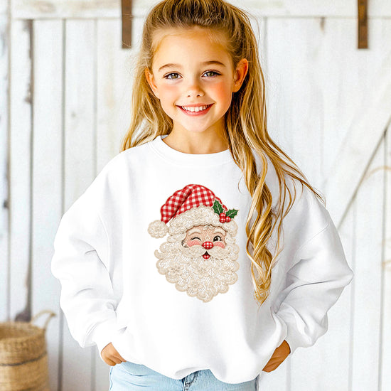 Lace Santa Christmas Sweatshirt for kids in White