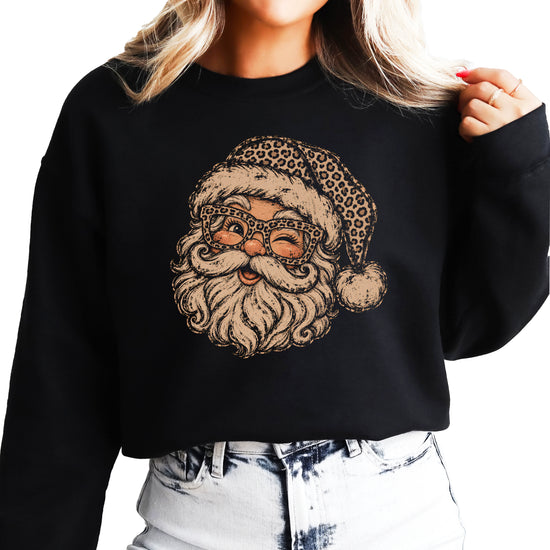 Leopard Santa Christmas Sweatshirt Black