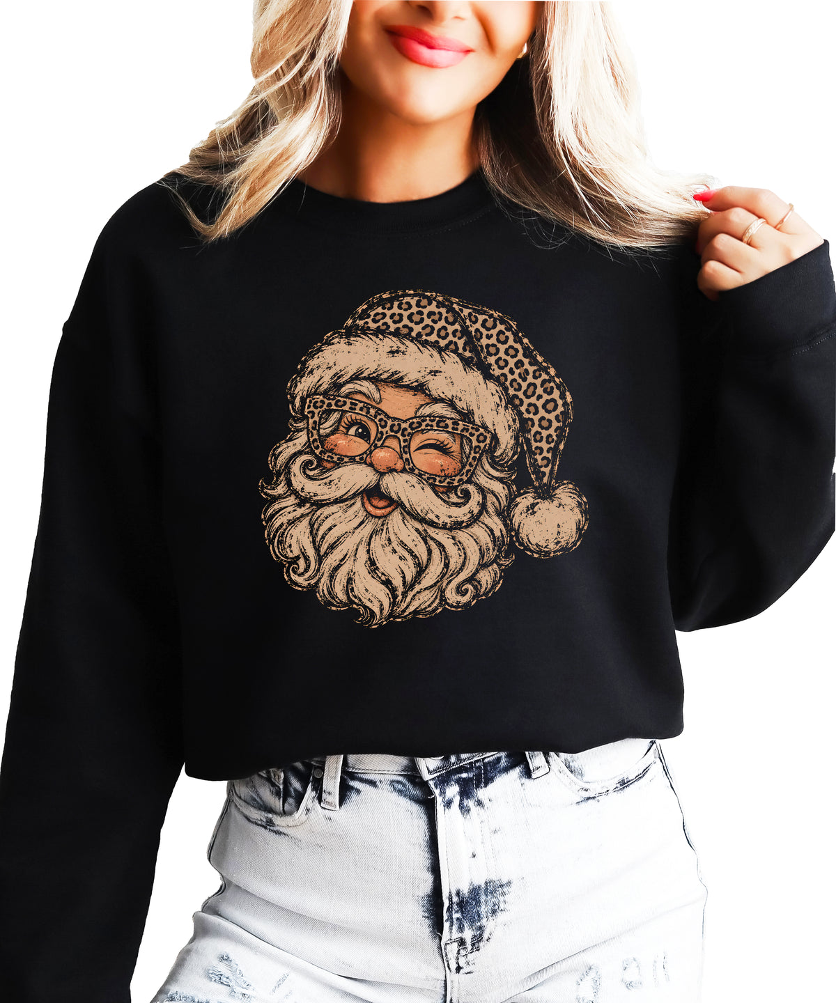 Leopard Santa Christmas Sweatshirt Black