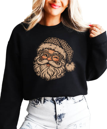 Leopard Santa Christmas Sweatshirt Black