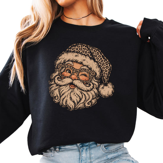 Leopard Santa Christmas Sweatshirt Black