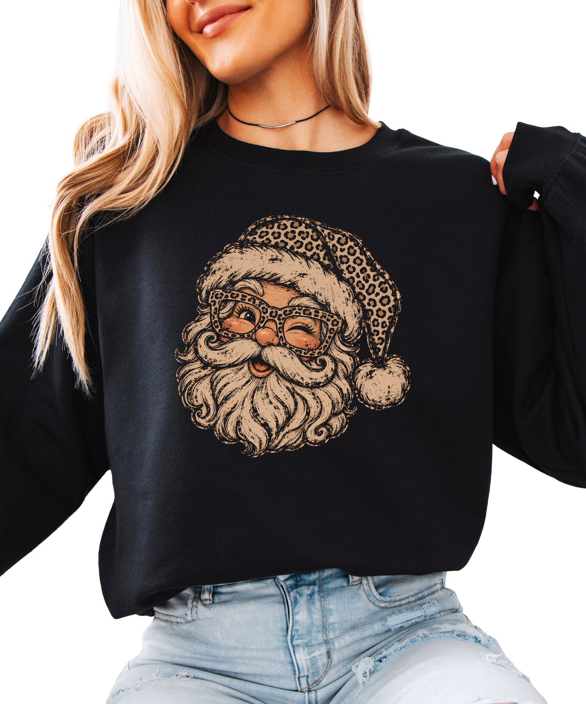 Leopard Santa Christmas Sweatshirt Black