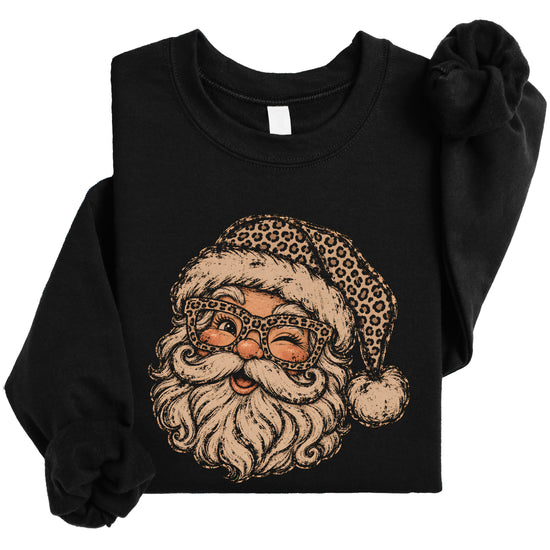 Leopard Santa Christmas Sweatshirt Black