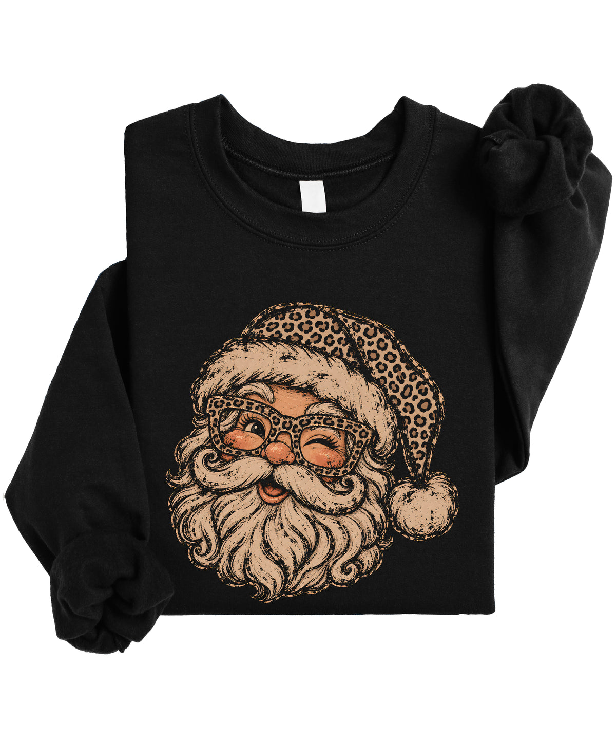 Leopard Santa Christmas Sweatshirt Black