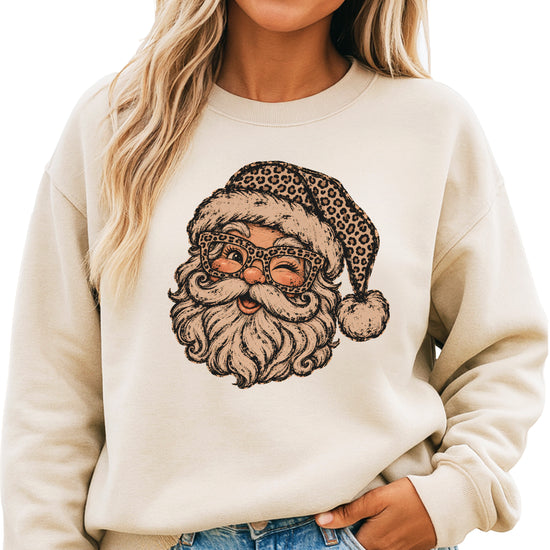 Leopard Santa Christmas Sweatshirt Sand