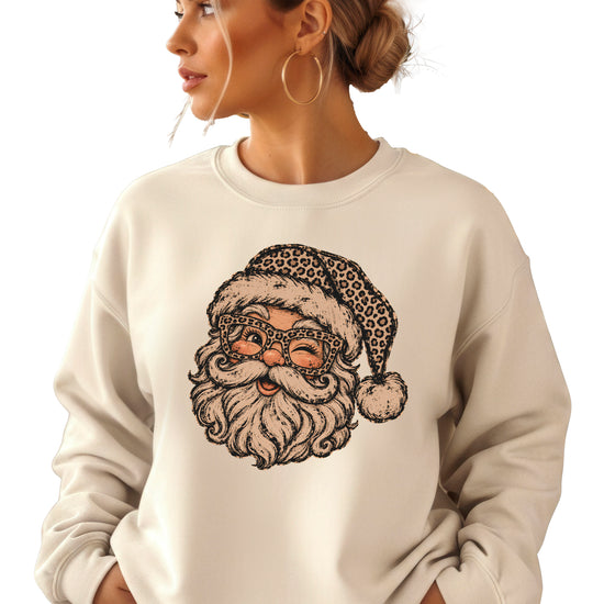 Leopard Santa Christmas Sweatshirt Sand