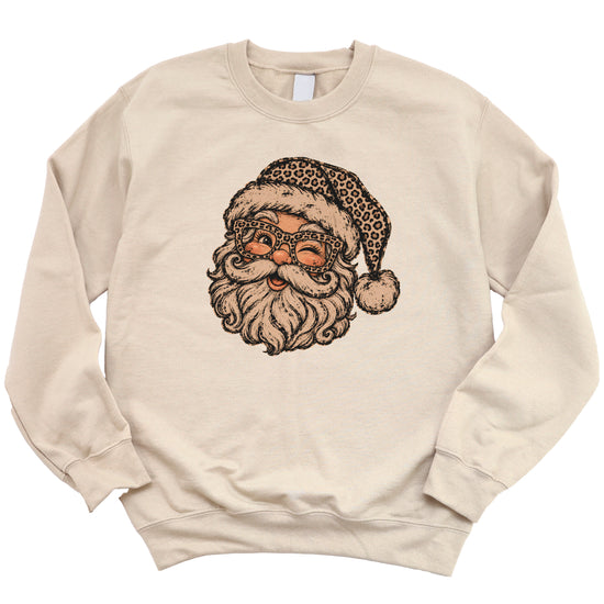 Leopard Santa Christmas Sweatshirt Sand