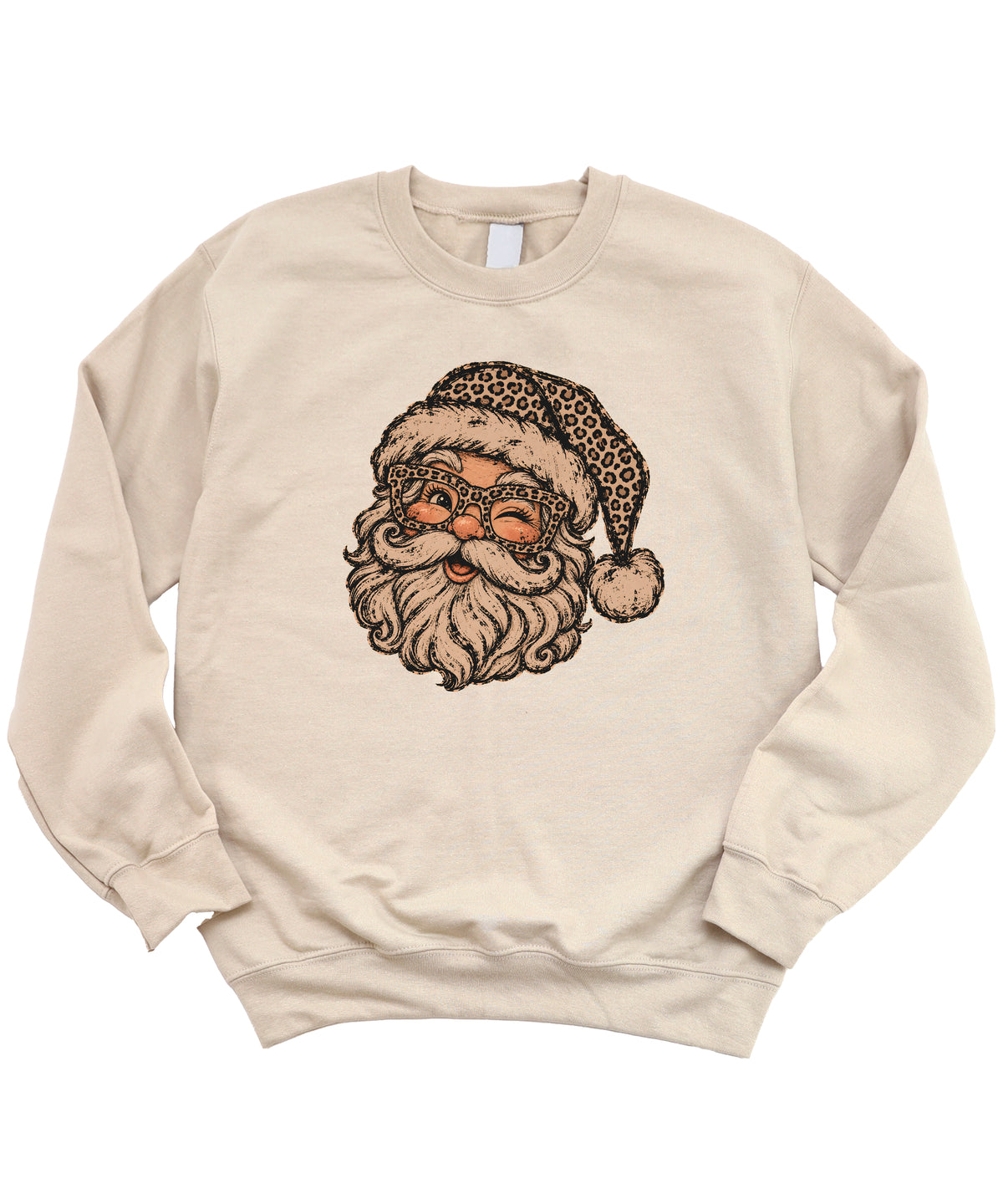 Leopard Santa Christmas Sweatshirt Sand