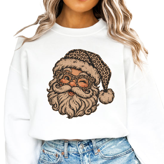 Leopard Santa Christmas Sweatshirt White